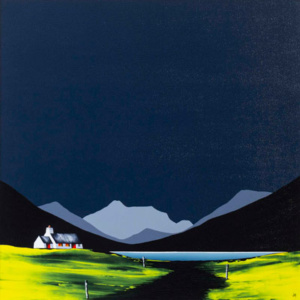 original acrylic on board painting of a striking landscape featuring dark colours contrasting vivid green grass captured using impasto palette knife strokes by talented British artist Jay Nottingham