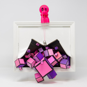 Damilola artist pink cube piece with pink man